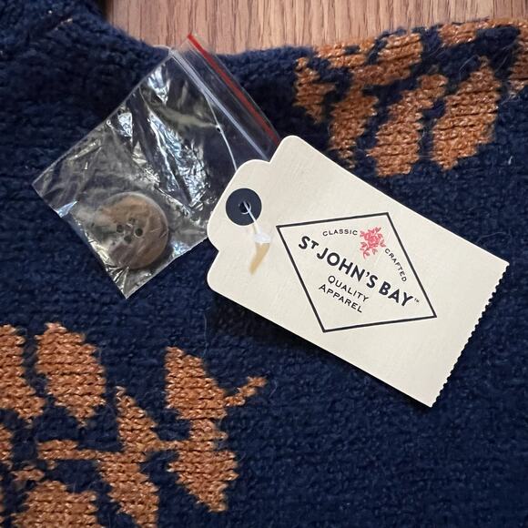 NWT St Johns Bay XS | Navy Turtleneck Sweater Button Side Pinecone Cottagecore - Picture 6 of 8